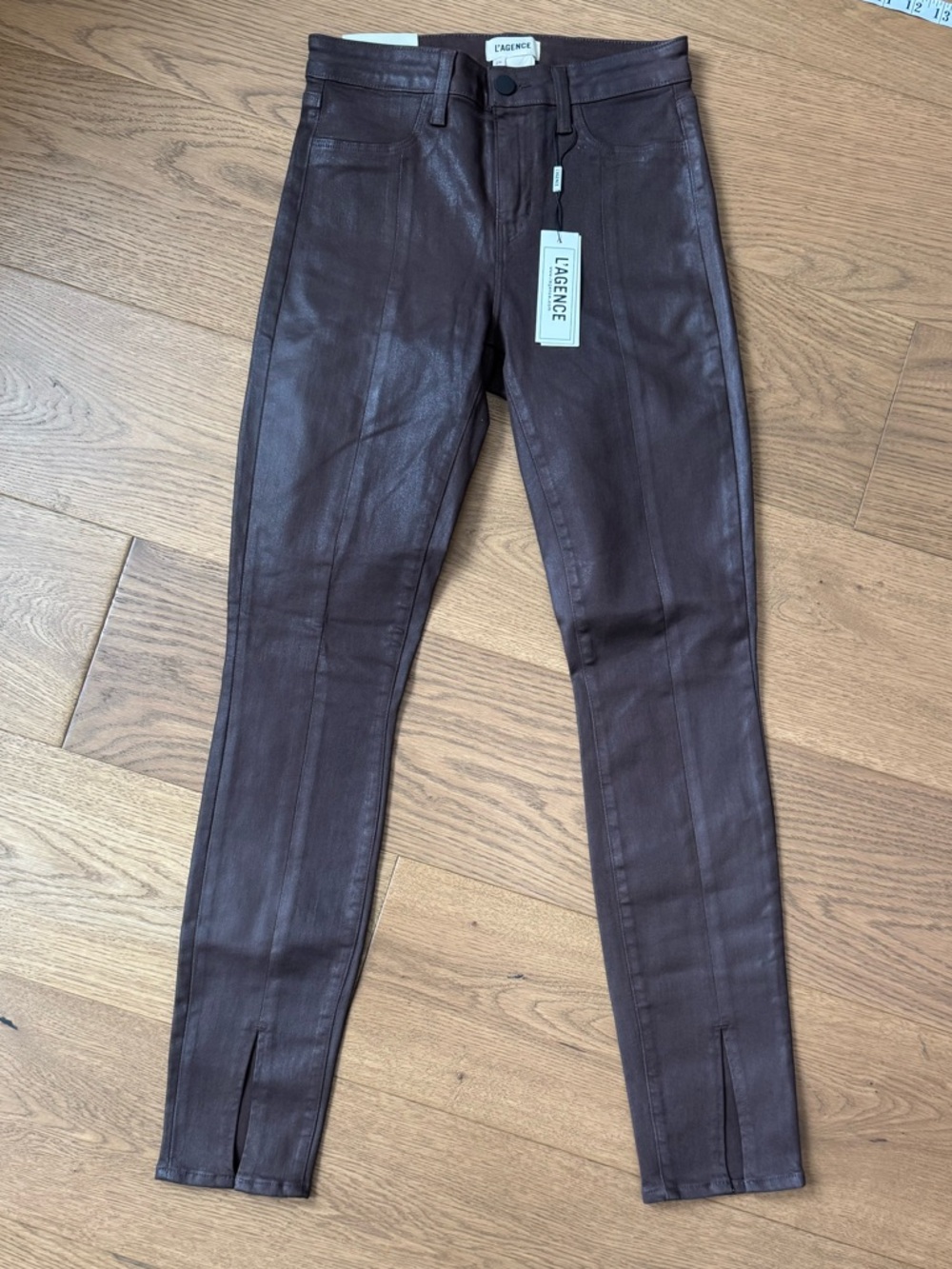 L’Agence Jyothi Coated High-Rise Skinny Jeans - Size 26 - NWT - Cocoa Coated - Picture 2 of 13